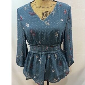 Blue Rain Teal Floral Blouse